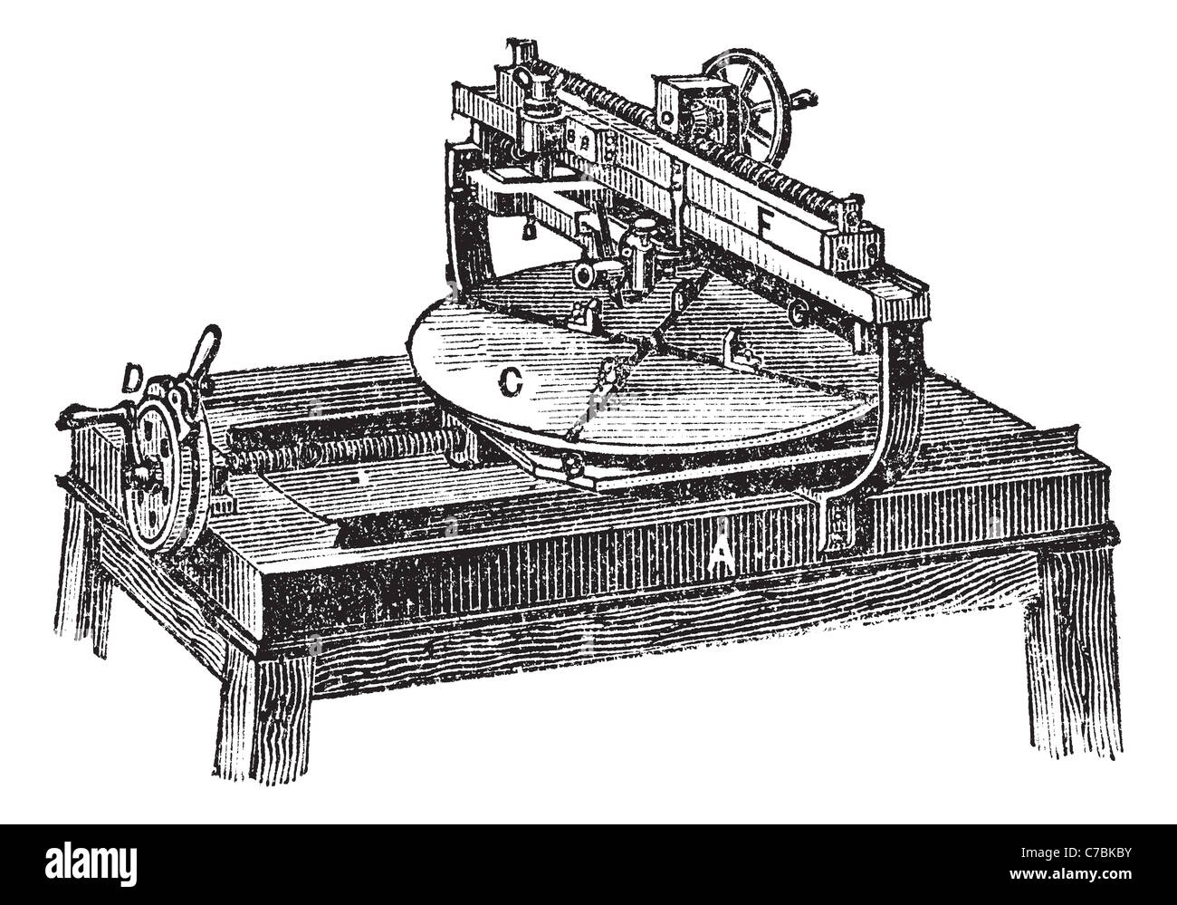 Engraving machine, vintage engraving. Old engraved illustration of