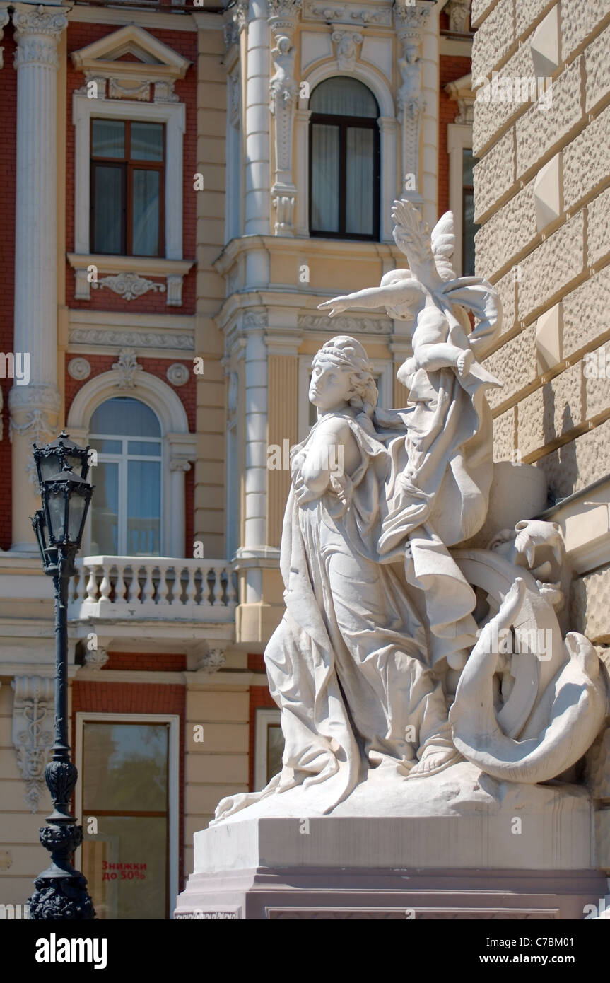 Sculpture in front of the Odessa National Academic Theater of Opera and Ballet, Odessa, Ukraine, Europe Stock Photo