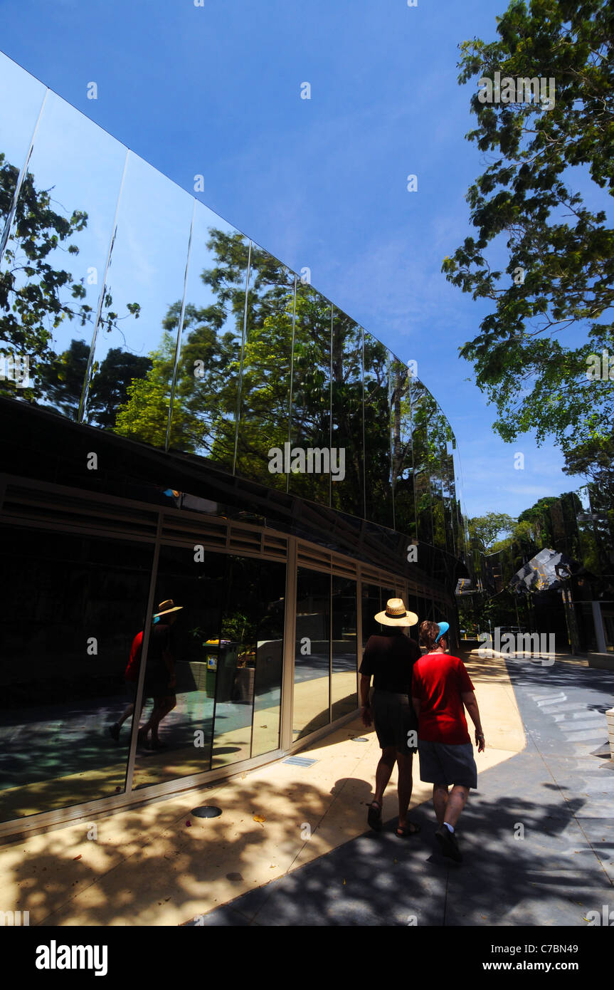 Remarkable design and mirrored façade of the Wet Tropics World Heritage Rainforest Visitor Centre, Cairns, Queensland, Australia Stock Photo