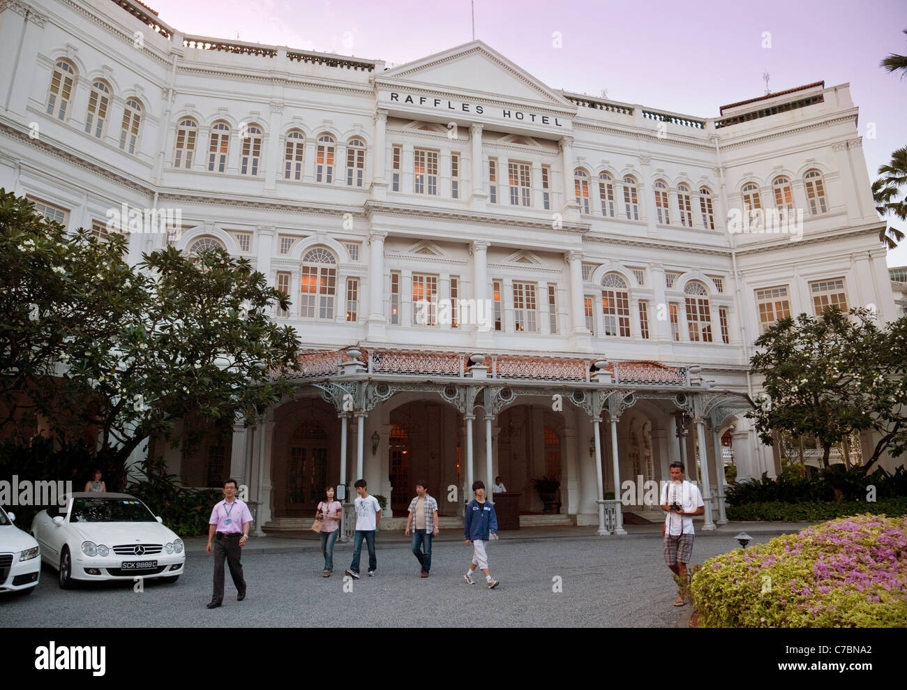 Front view, raffles hotel in the evening, Singapore asia Stock Photo