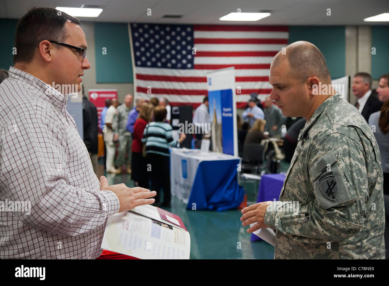 Grand Rapids, Michigan Military veterans look for work at a job fair