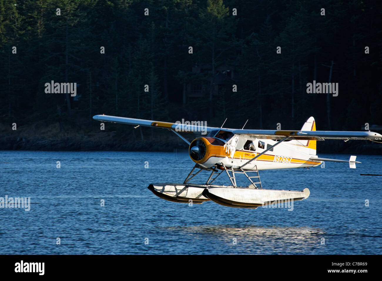 Kenmore Air seaplane taking off from Friday Harbor, San Juan Islands, San Juan County