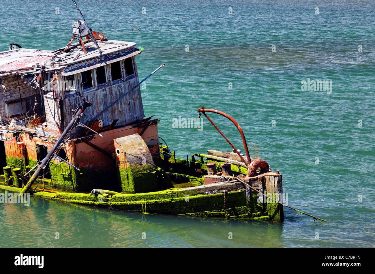 Rotting wrecked tug boat, Gold Beach, Oregon, USA, North America Stock