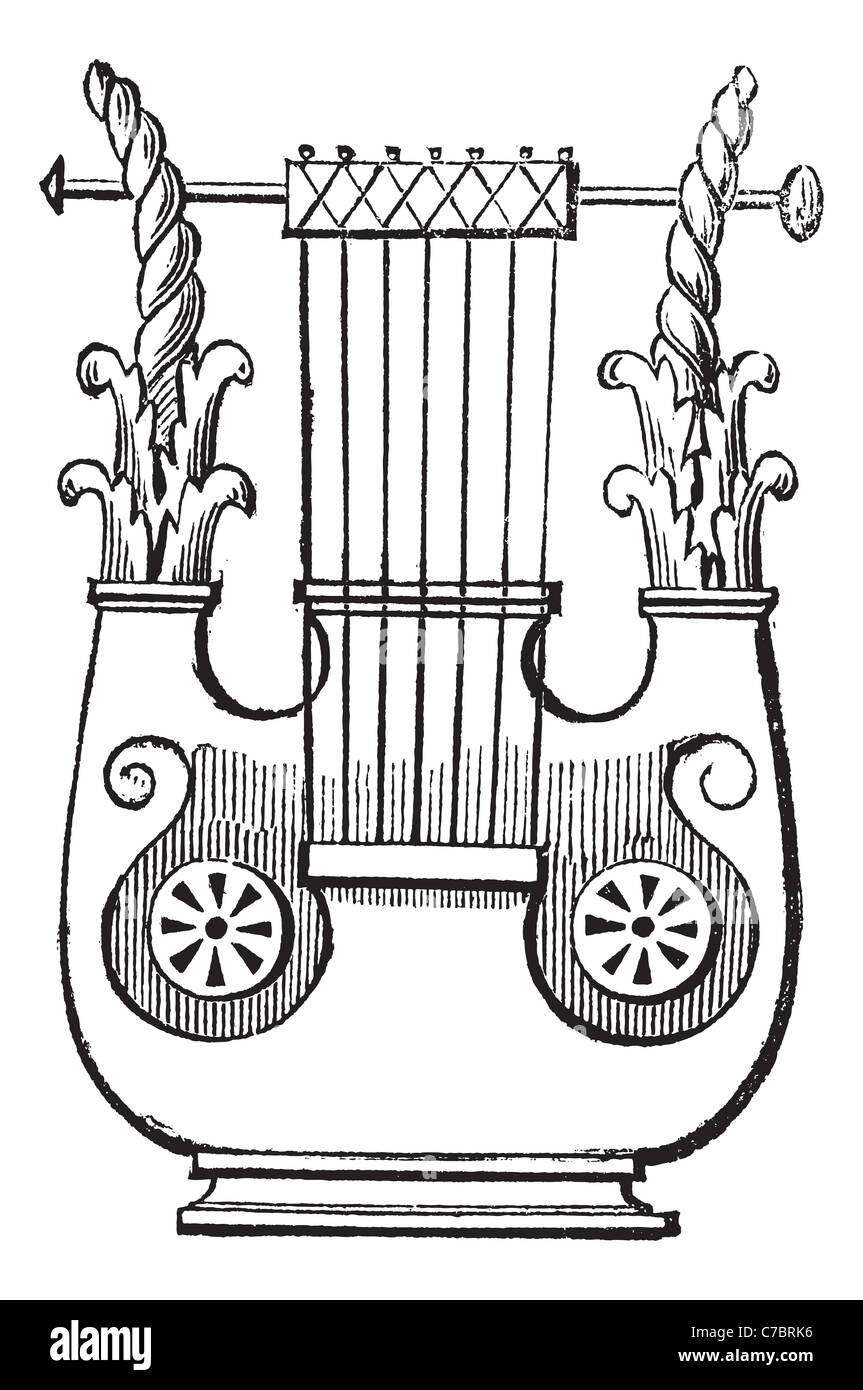 Heptacorde vintage engraving. Old engraved illustration of antique