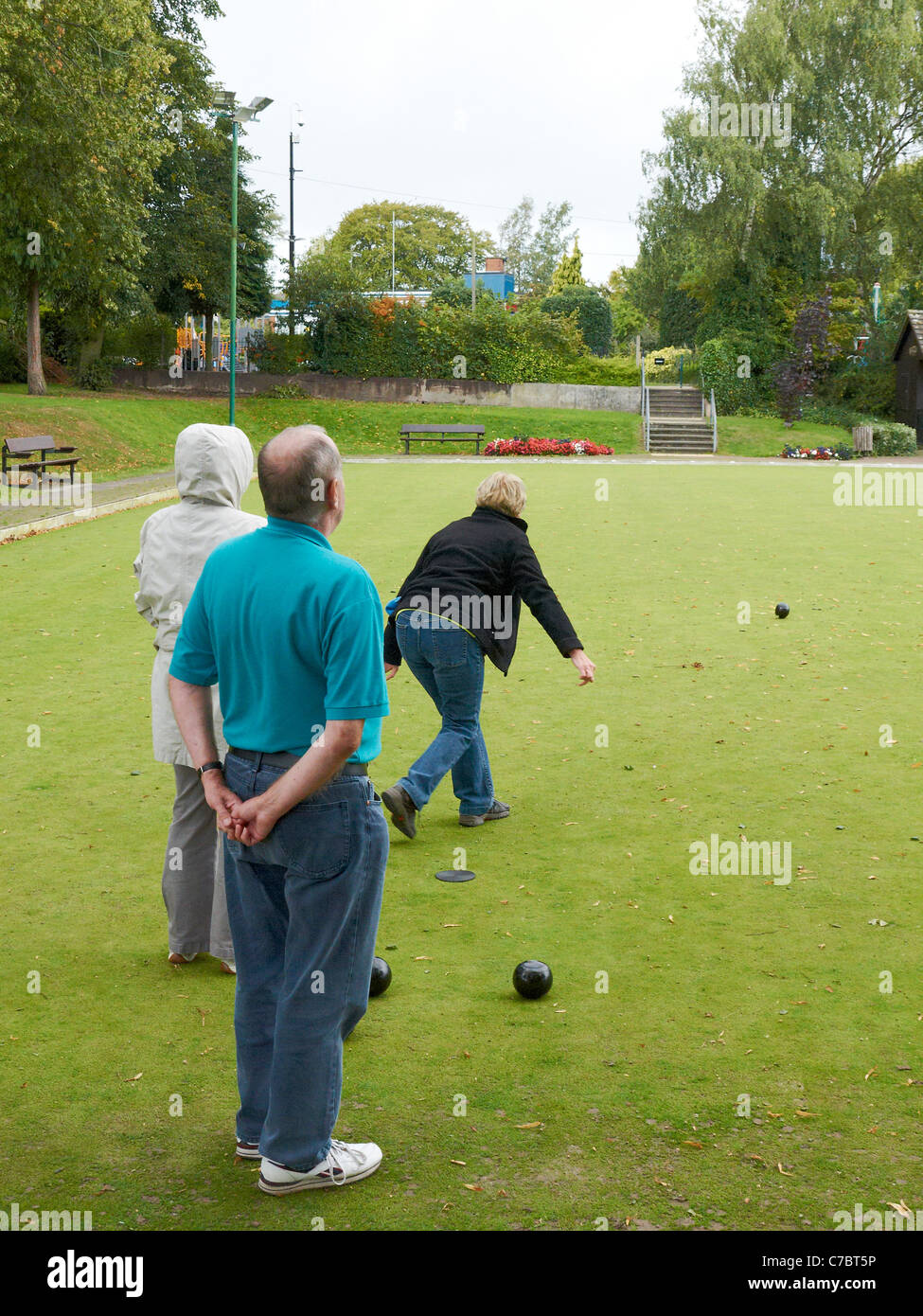 Senior citizens bowling in Sandbach Cheshire UK Stock Photo