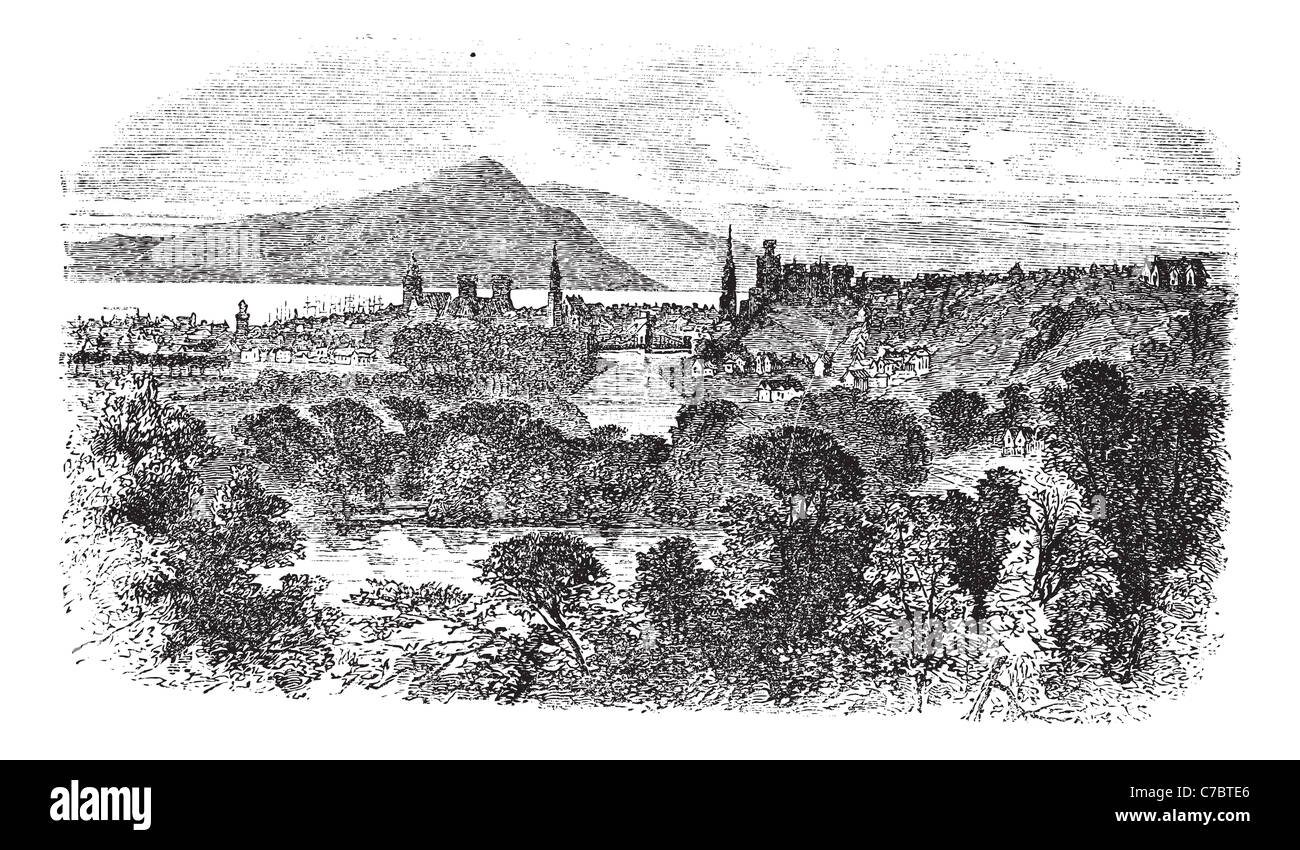 Inverness in Scotland, during the 1890s, vintage engraving. Old engraved illustration of Inverness. Stock Photo