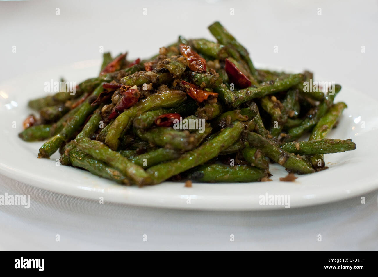 A dish of asparagus and chili Stock Photo Alamy