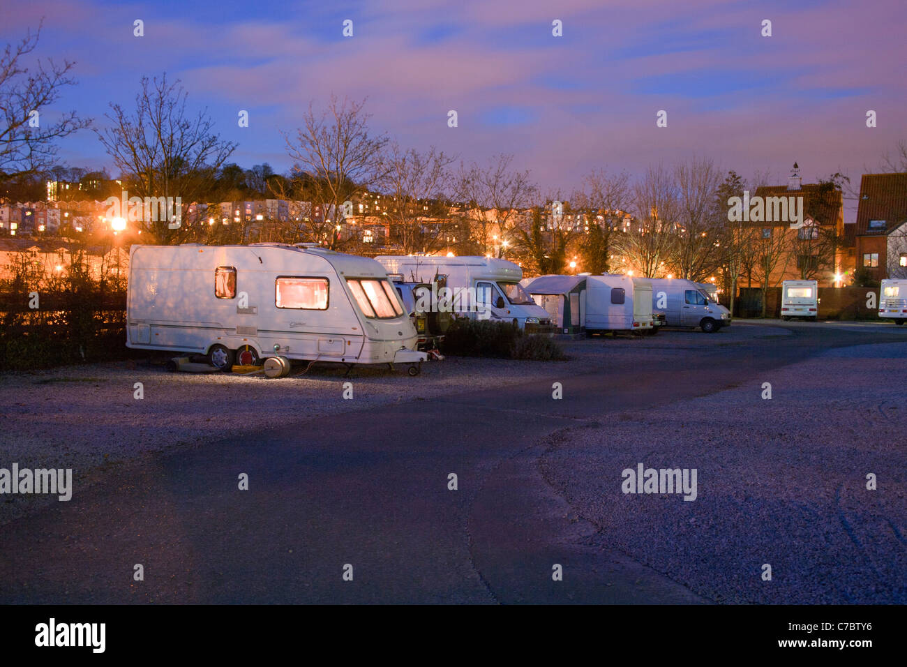 Bristol Caravan Club Site at night; UK Stock Photo