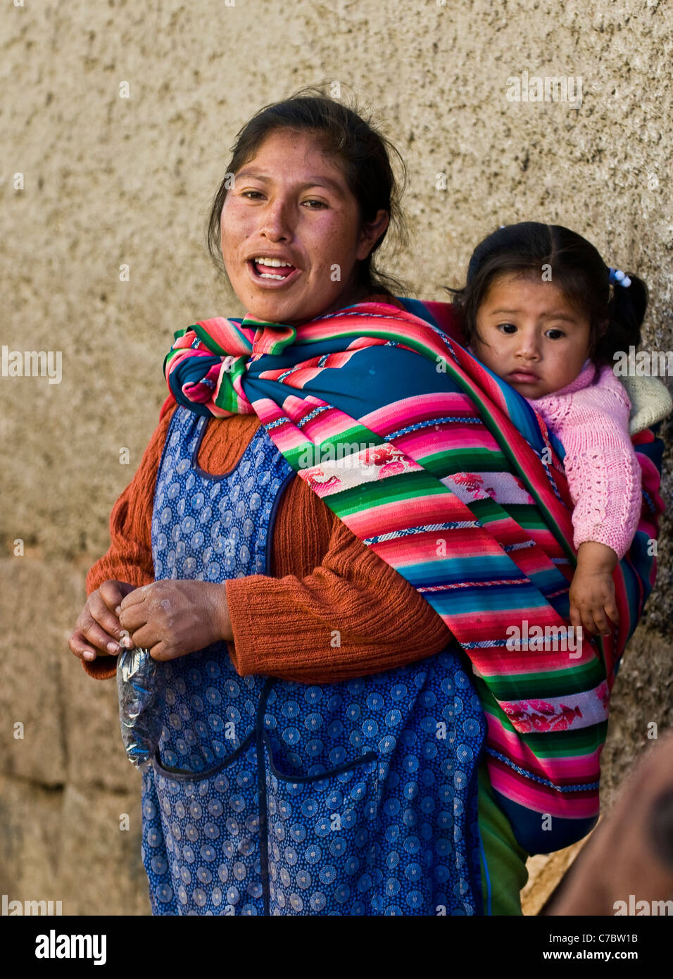 Peruvian woman with here child in a market in Cusco Peru Stock Photo
