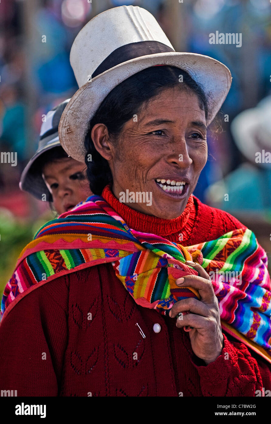 Peruvian woman with here child in a market in Cusco Peru Stock Photo