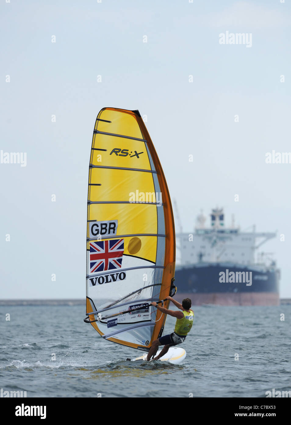 Windsurfing in Portland Harbour, in Weymouth, Dorset, the Sailing Venue