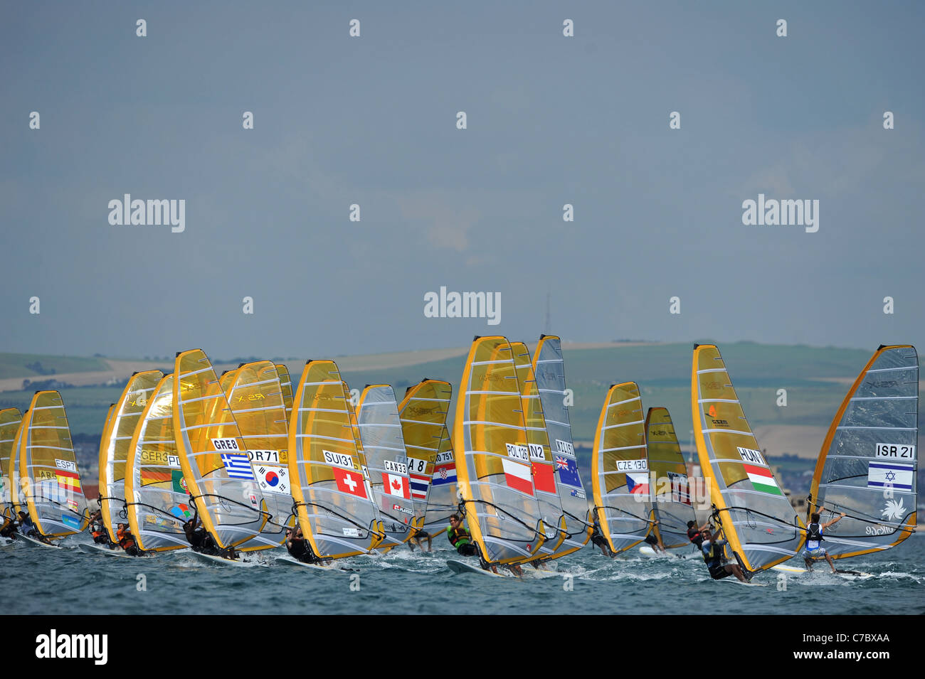 Windsurfing in Portland Harbour, in Weymouth, Dorset, the Sailing Venue