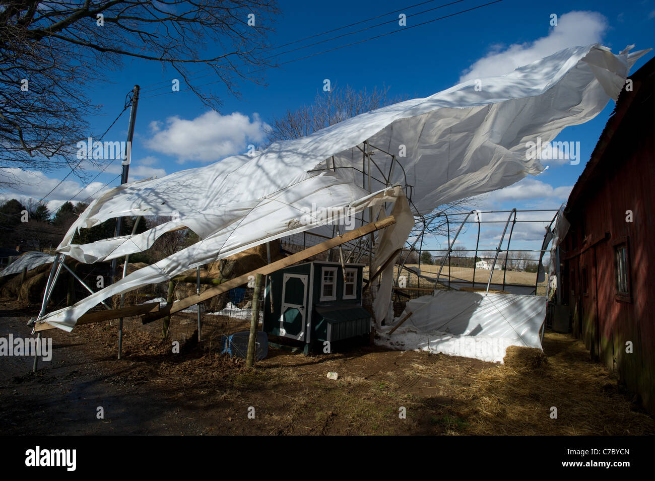 Barn torn down by a storm Stock Photo