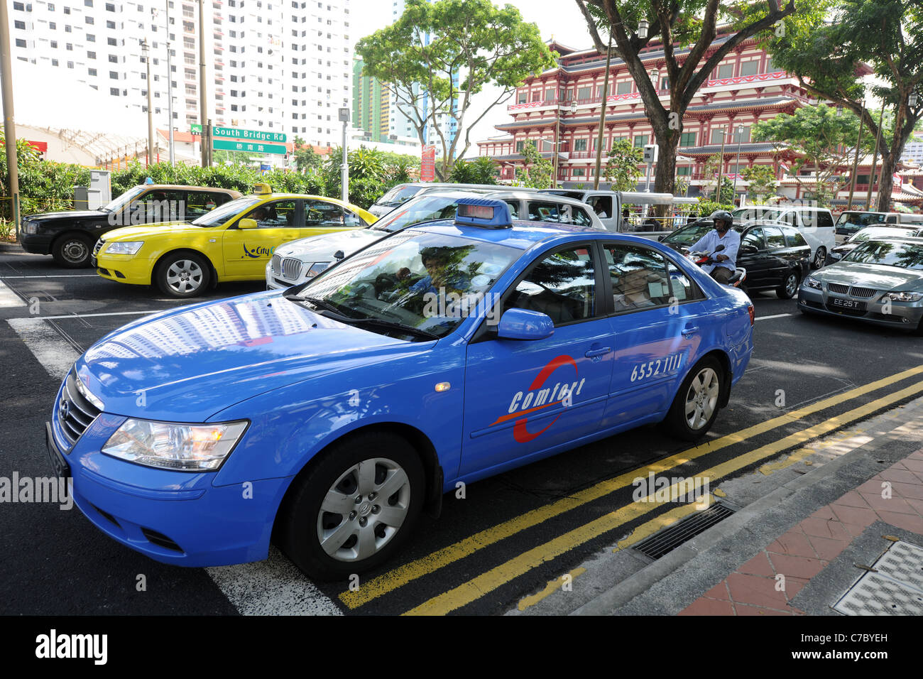 taxi in South Bridge Road, Singapore Stock Photo