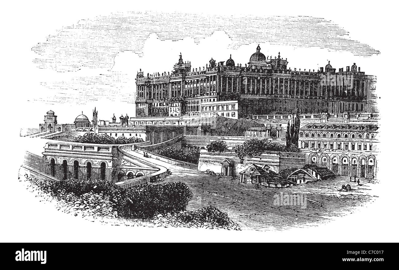 España, Madrid, Palacio Real desde el Paséo de San Vicente