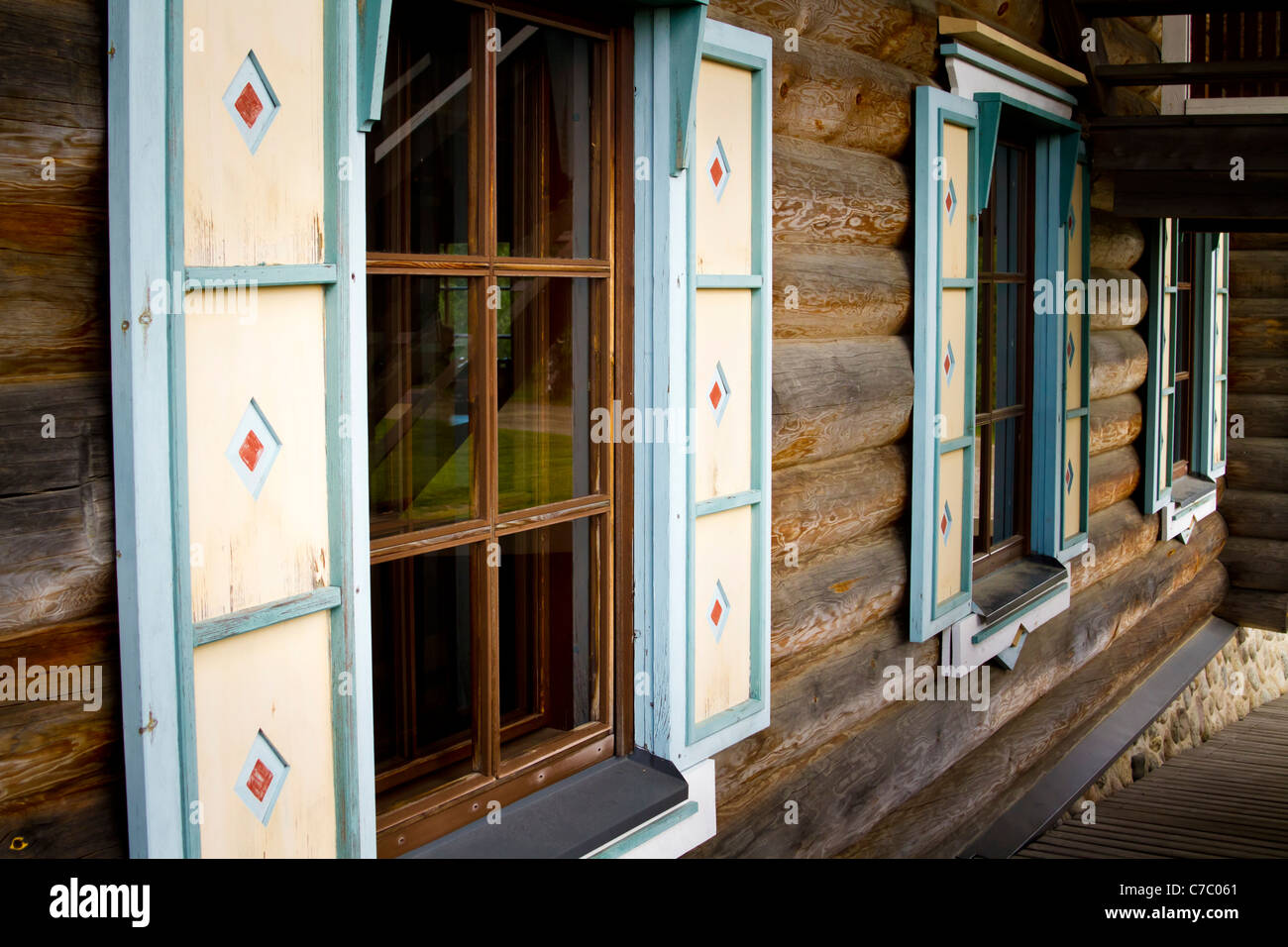 Traditional wooden log house in Ilomantsi, Karelia, eastern Finland near the Russian border. Stock Photo