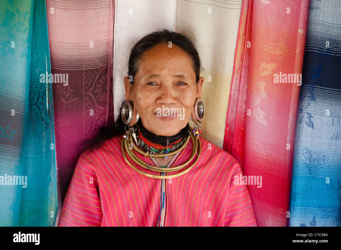 Lady of the Kaya Hill Tribe, Golden Triangle, Thailand Stock Photo
