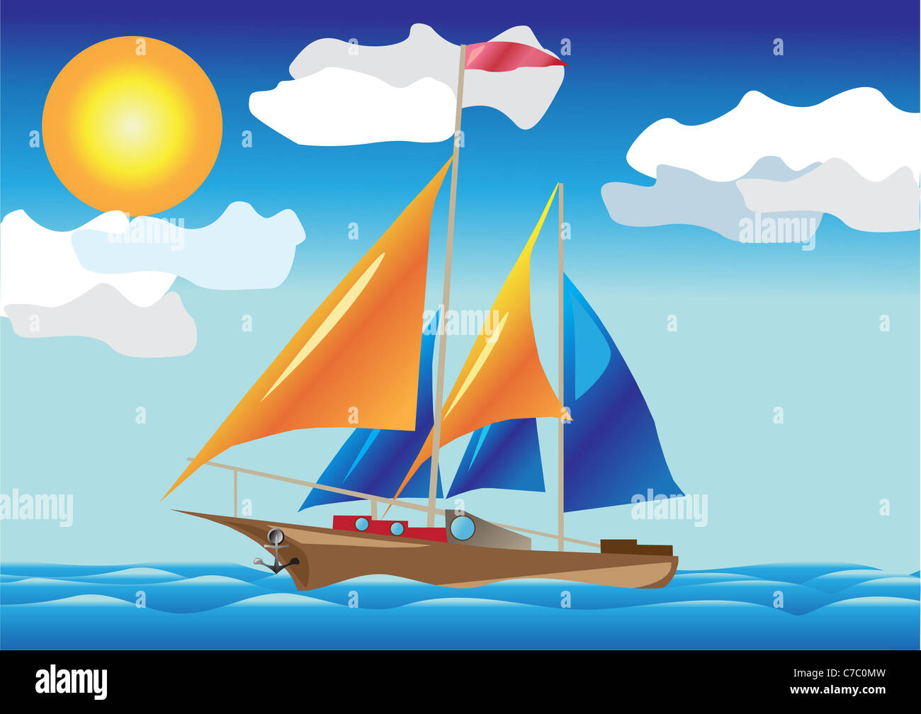ship with sails at the sea side illustration Stock Photo - Alamy