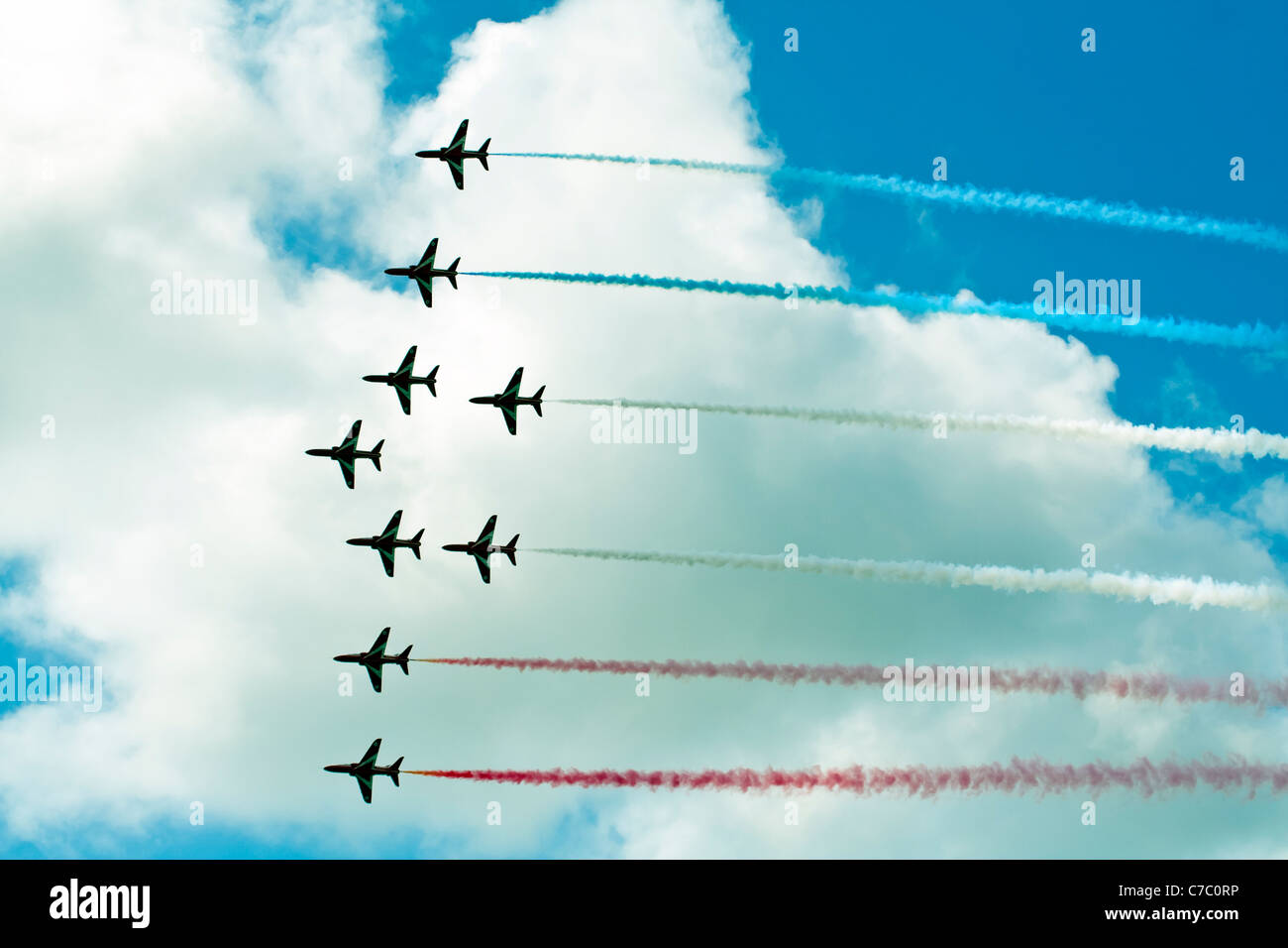 The Royal Air Force aerobatic team the Red Arrows display at Swansea sea show Event Stock Photo