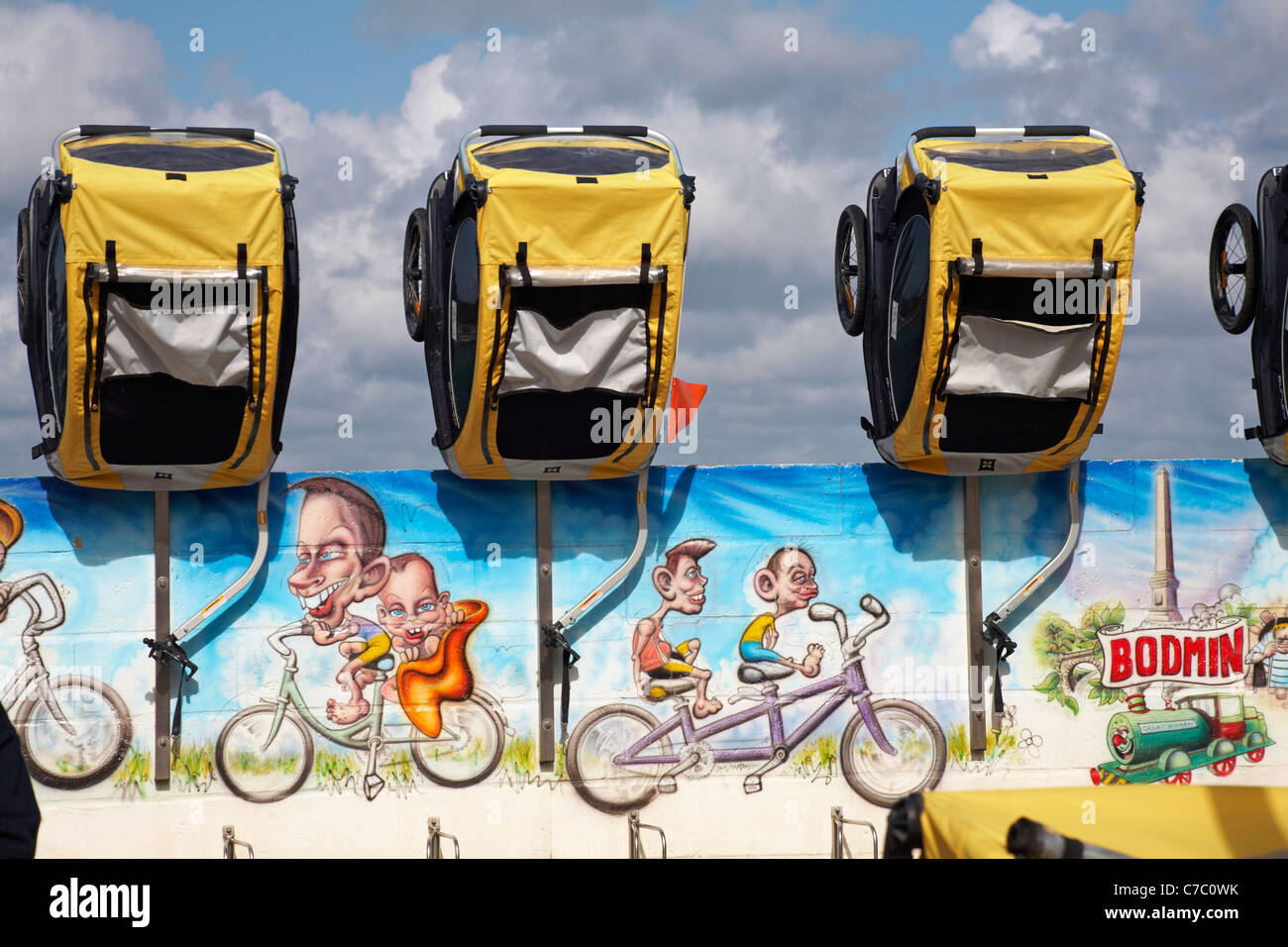 Intriguing bicycle advertisement at Padstow Bike Hire, Padstow, Cornwall UK in May Stock Photo