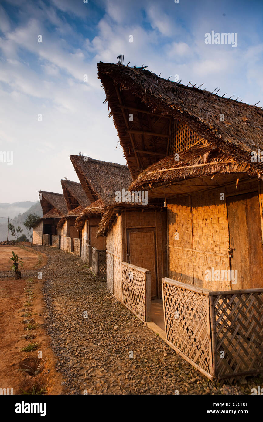 India, Nagaland, Mon, tourism, eco cottage tourist accommodation bungalows Stock Photo