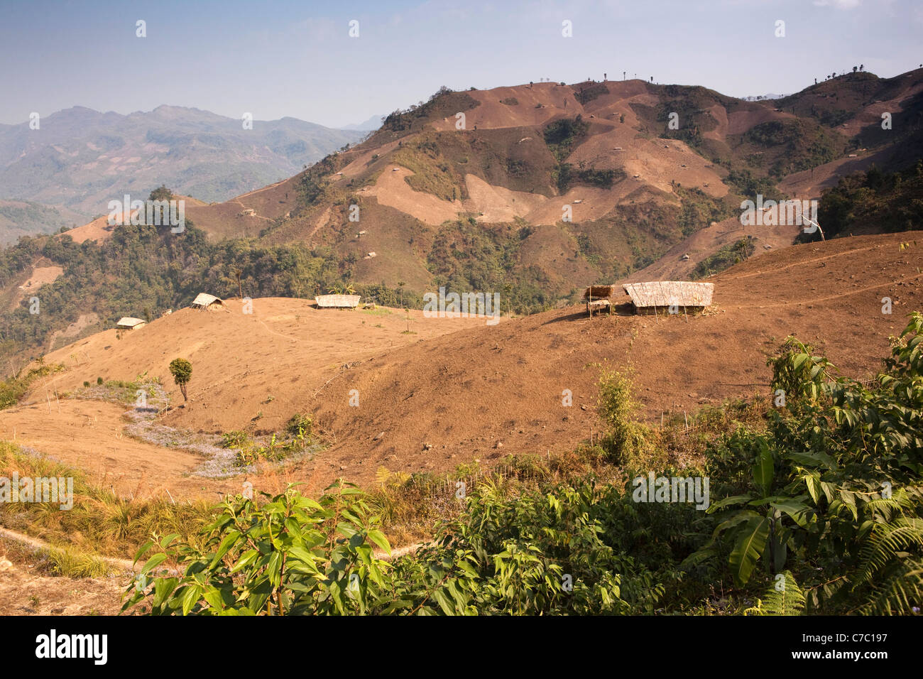 India, Nagaland, Mon, deforested hills from Konyak Naga slash and burn Agriculture near Burmese Border Stock Photo