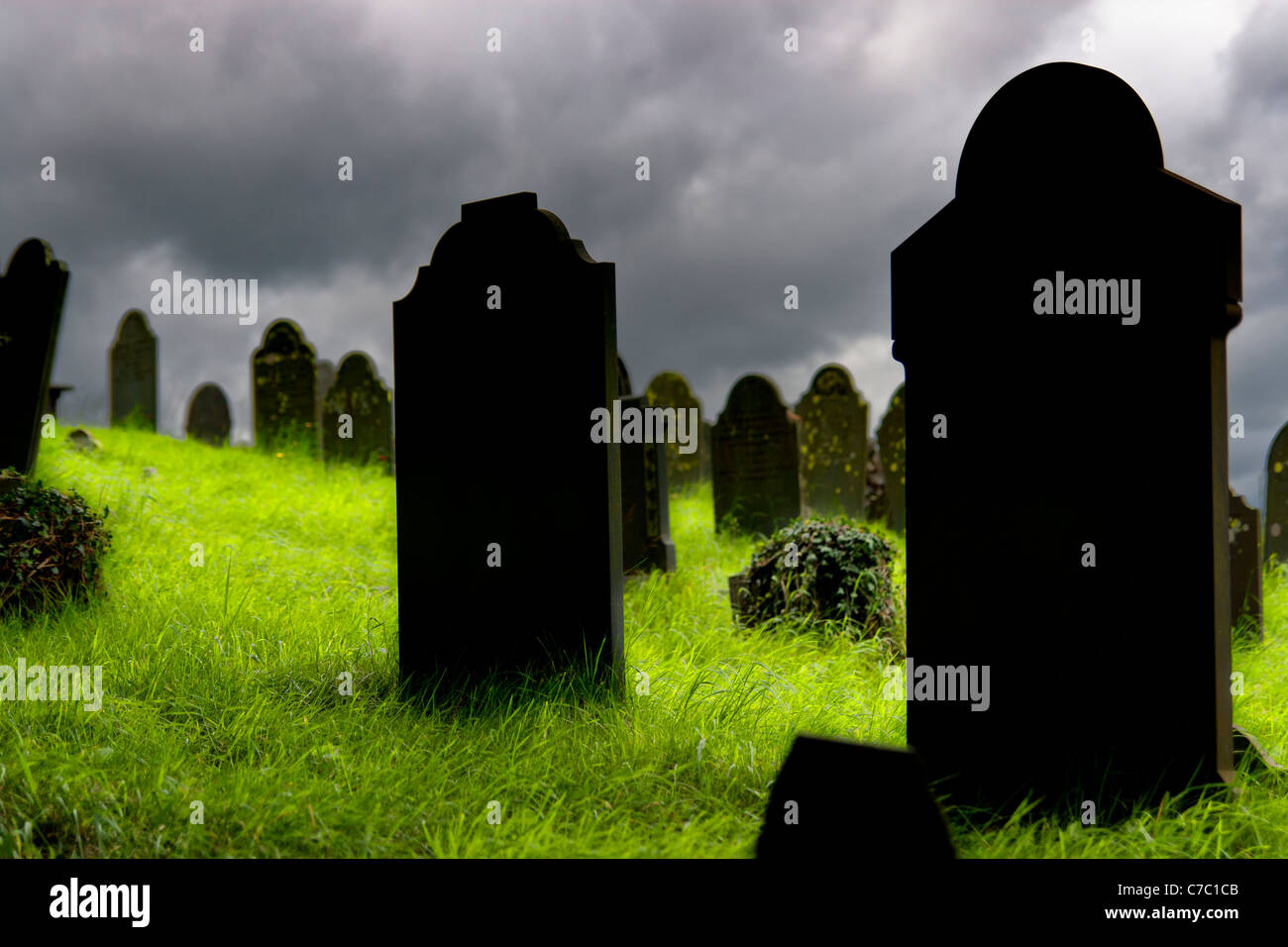 Old gravestones in a Cemetery Stock Photo