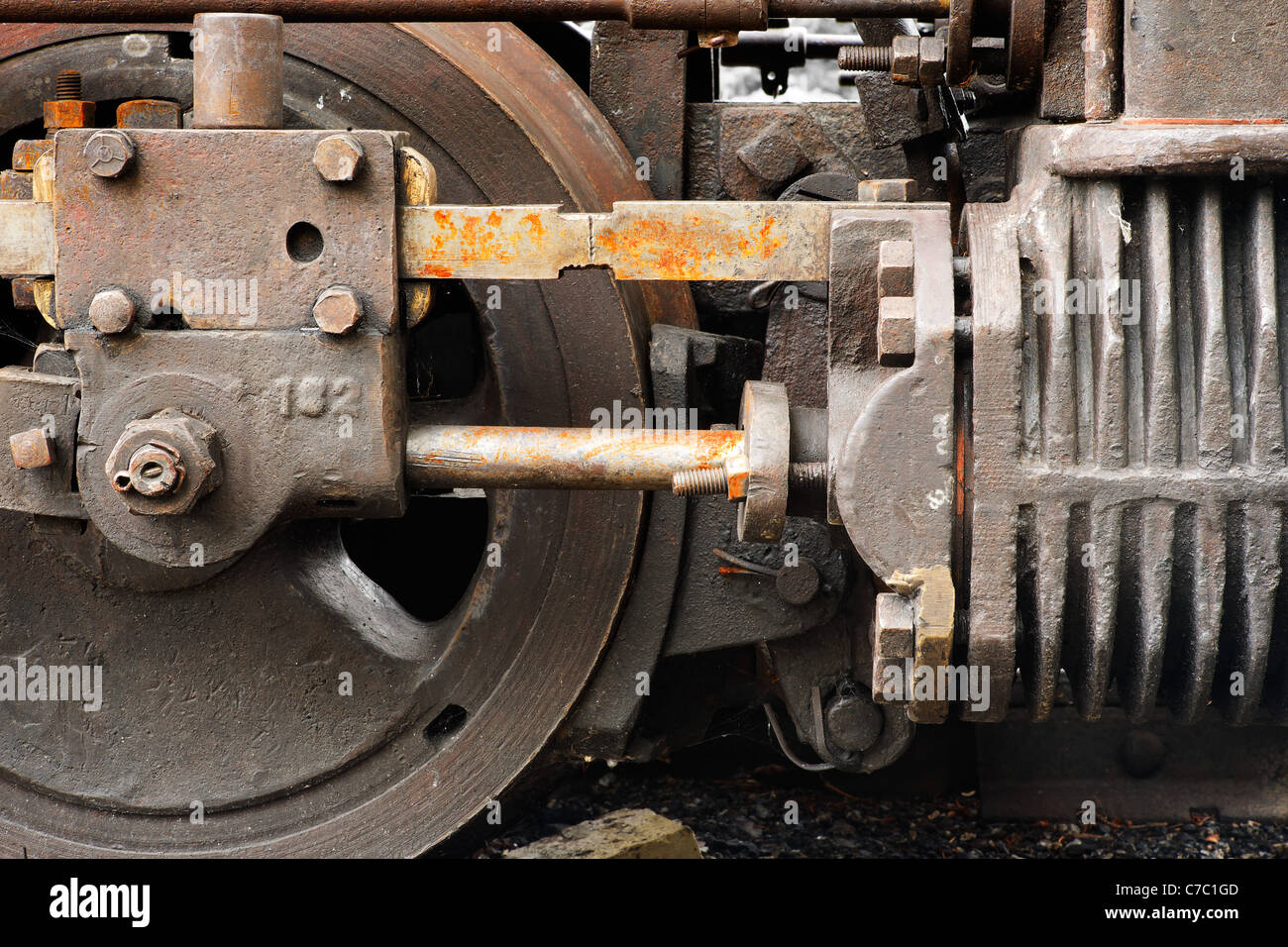 Wheel and brake of air powered locomotive, Bankhead, Banff National Park, Canadian Rockies, Alberta, Canada Stock Photo