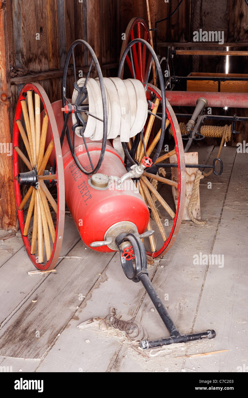 Fire fighting equipment in fire house, Bodie State Historic Park, California, USA Stock Photo