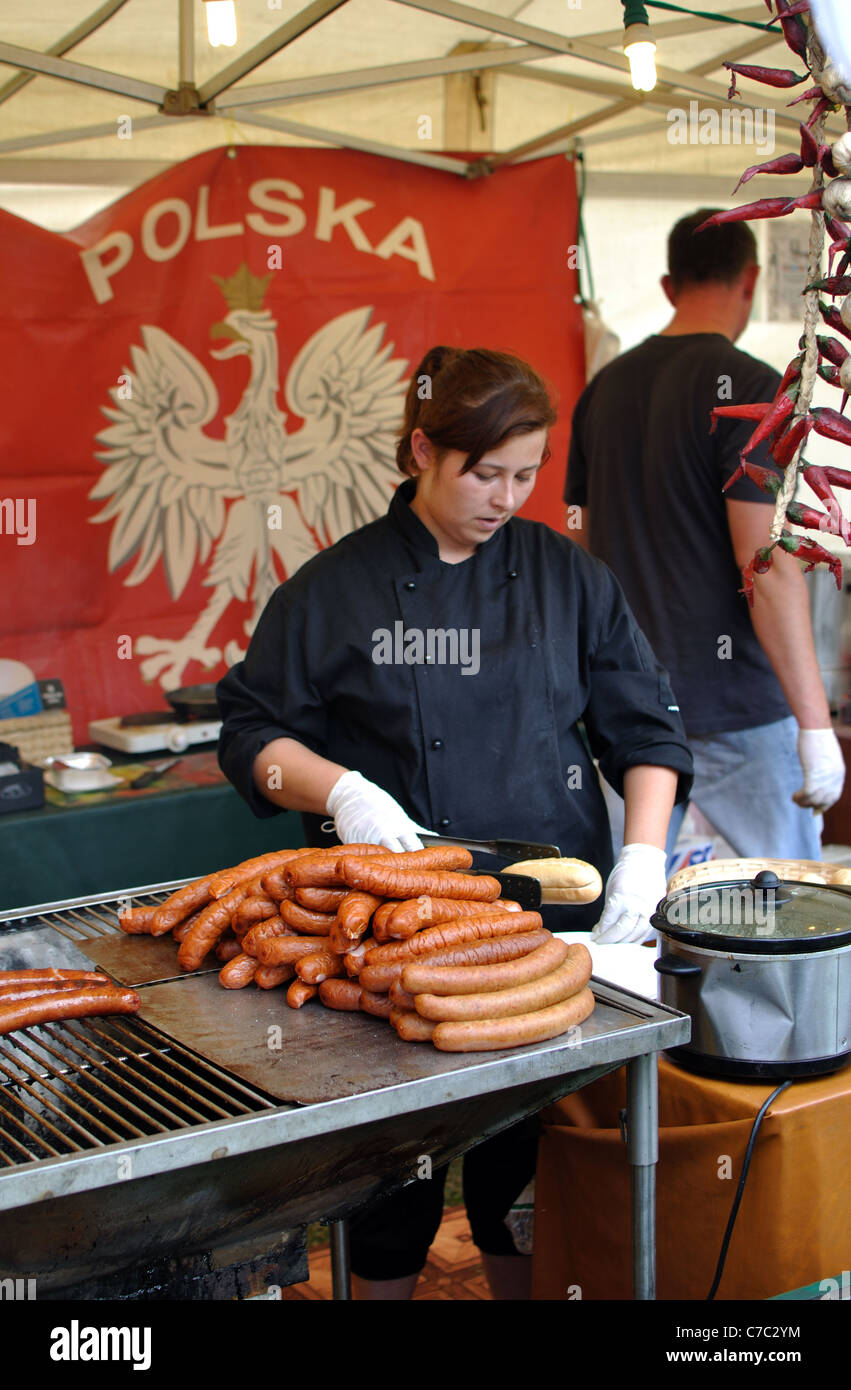 Polish sausages on stall at Leamington Spa Food and Drink Festival