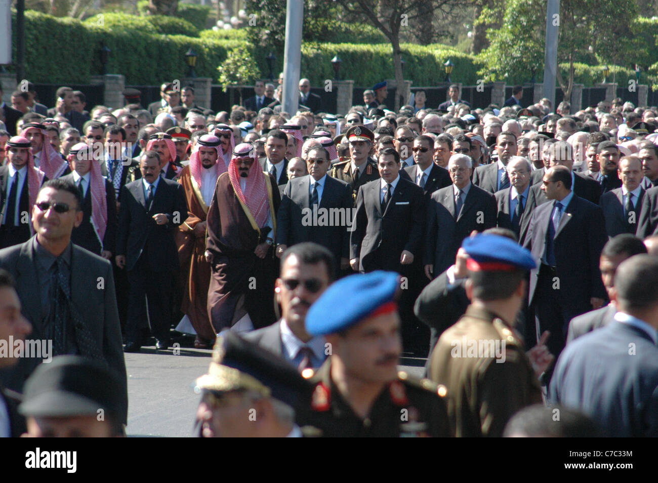 Heads of State and VIPS walk with Egypt's Mubarak, Tunisia's Ben Ali
