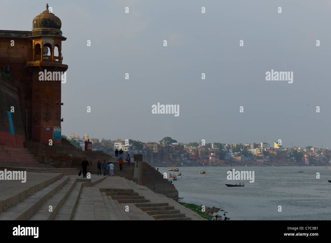 On the ghats of Varanasi (Benares) by the Ganges river. Stock Photo