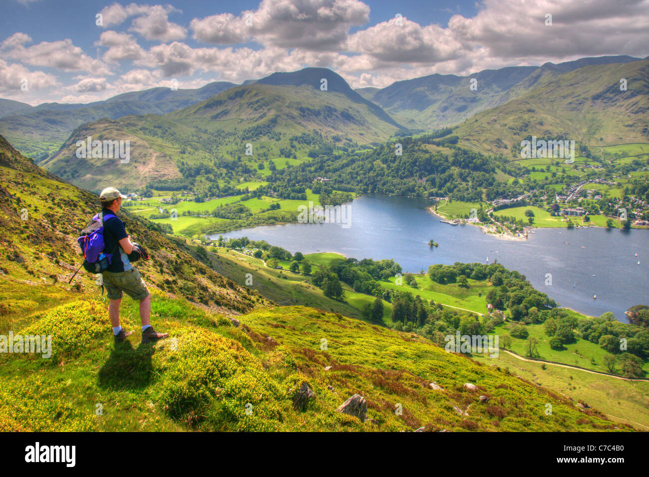 Ullswater from Place Fell, looking towards Glenridding and Hellvellyn Stock Photo