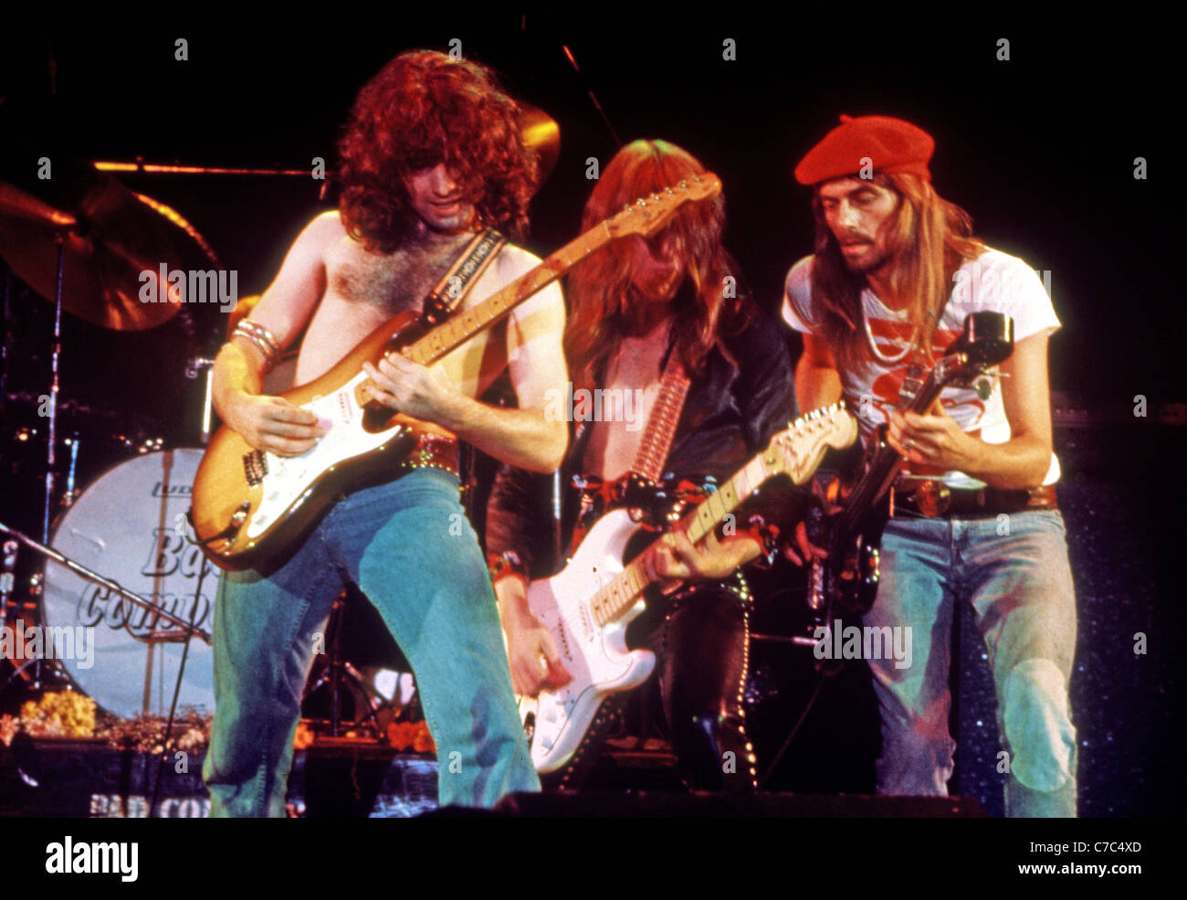 BAD COMPANY in 1975. from left Paul Rodgers, Mick Ralphs, Boz Burrell Stock Photo Alamy