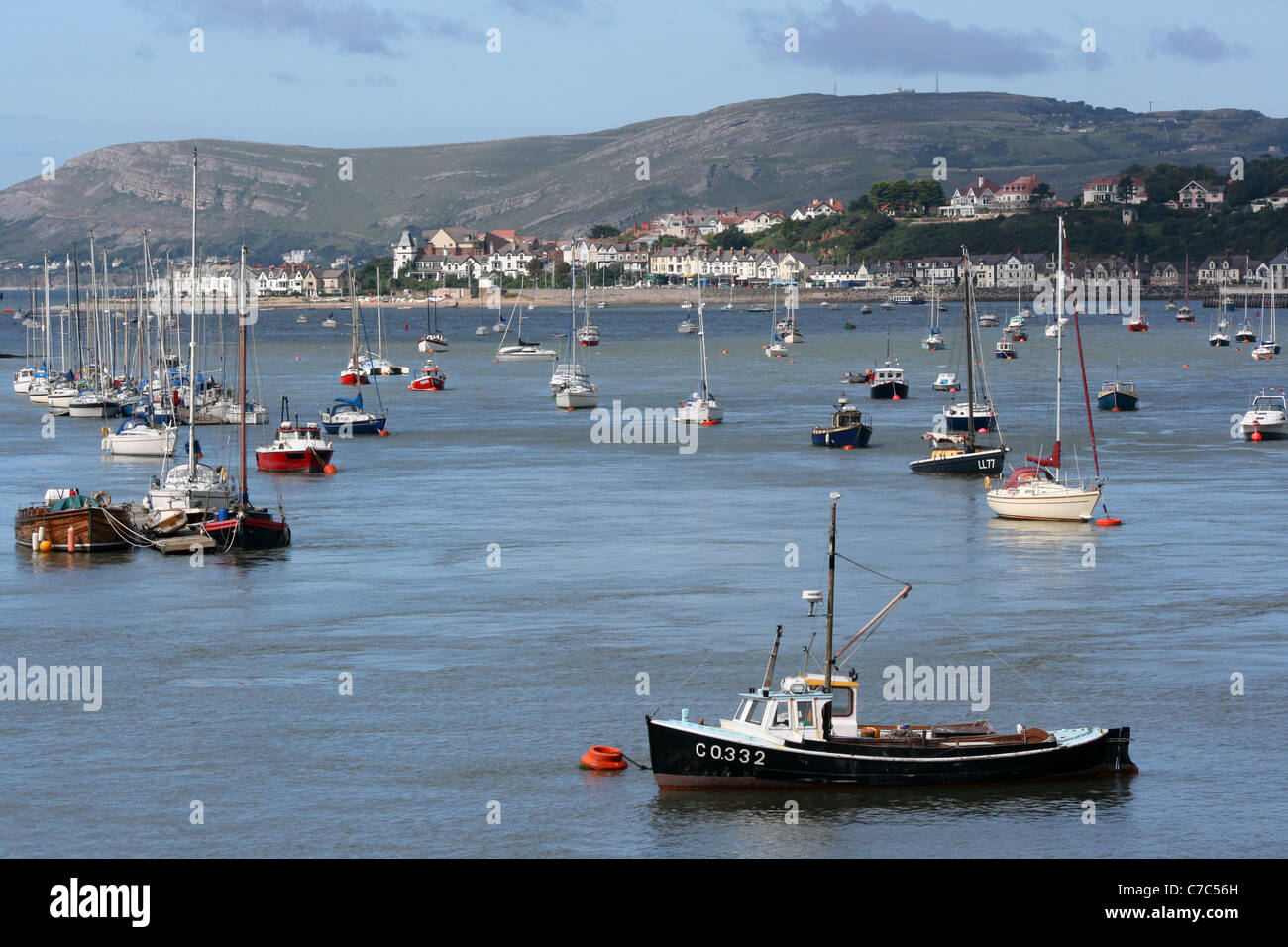 Conwy Harbour with the Great Orme in the background, Gwynedd, North Wales Stock Photo