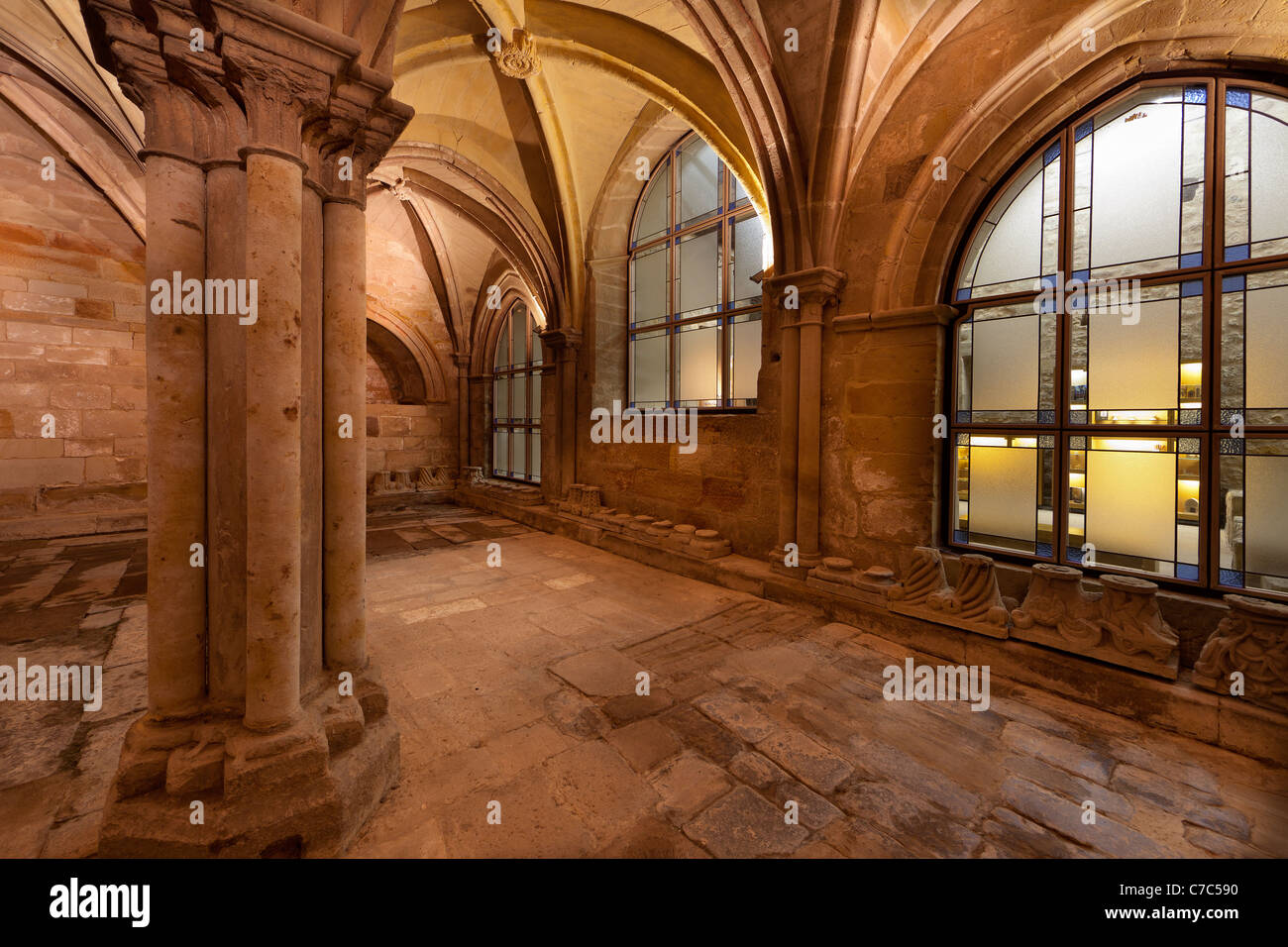 View of refectorium in Santa Maria la Real monastery.Aguilar de Campoo,Palencia.Province of Castilla y Leon.Spain. Stock Photo