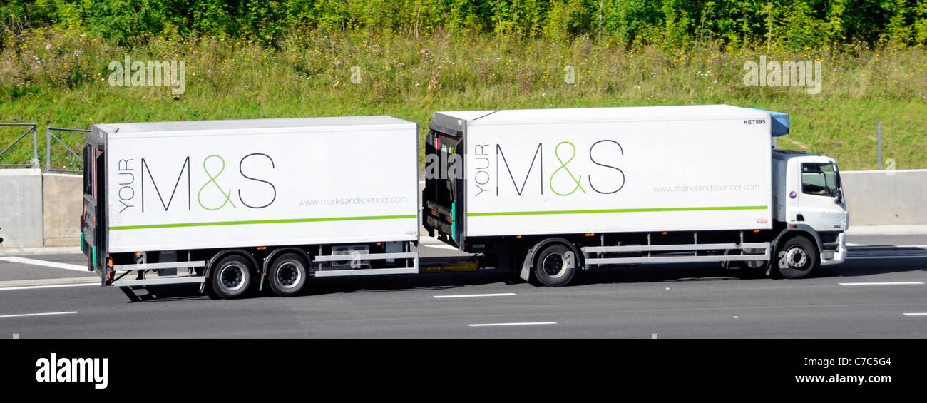 Marks & Spencer delivery lorry towing trailer Stock Photo
