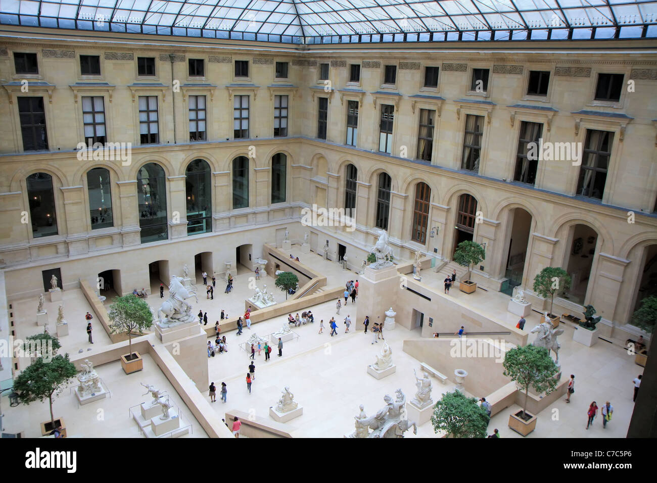 Aerial inside view of the Louvre museum, Paris, France Stock Photo