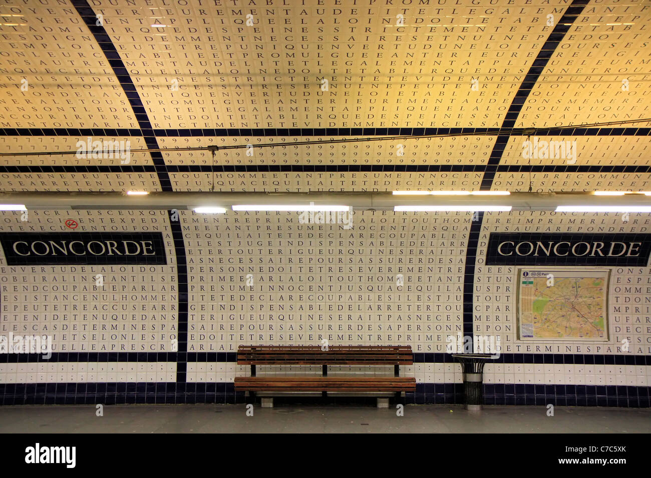 Tiled platform of the Concorde metro station in Paris, France Stock Photo