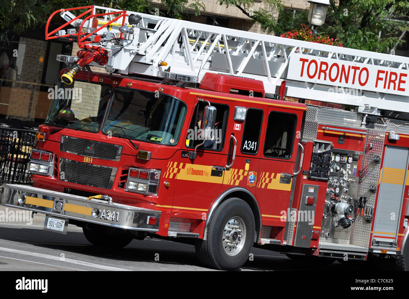Toronto Fire Truck, on Street Downtown Toronto Stock Photo
