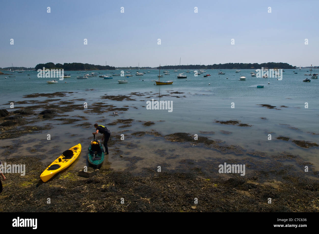 Seakayaks. Larmor Baden, Bay of Morbihan, Brittany, France, Europe. Stock Photo