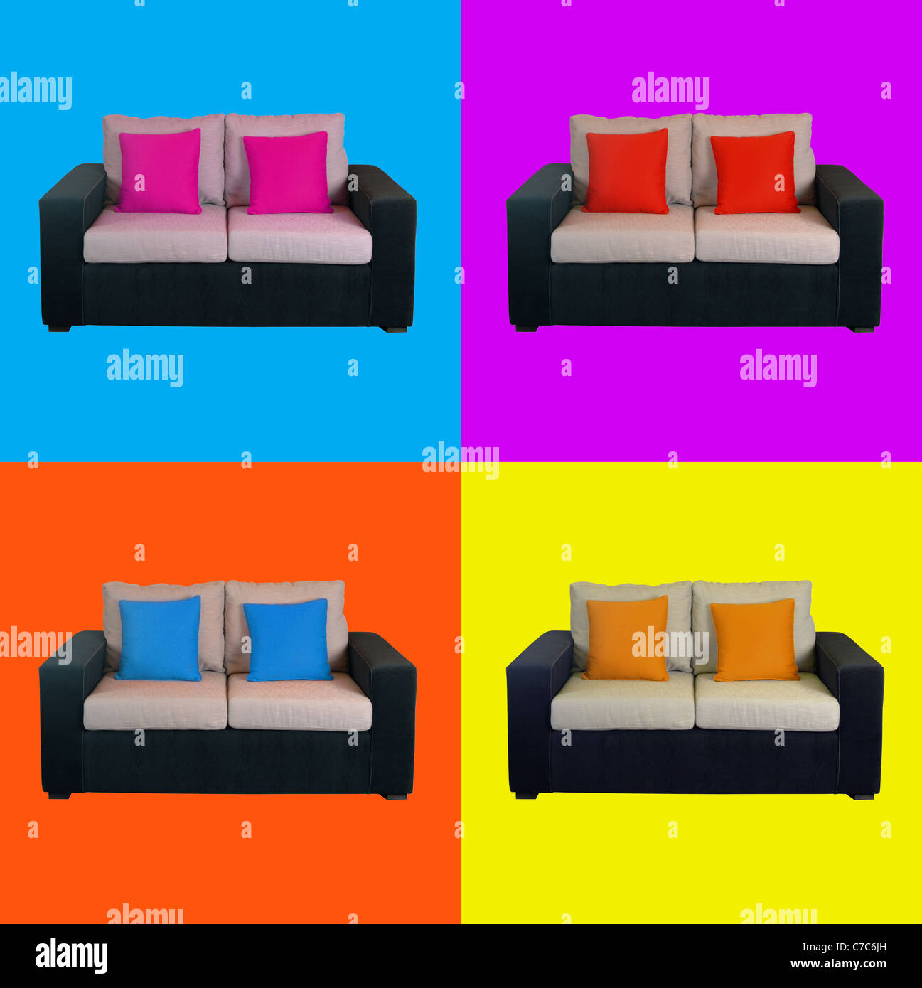 Design based on Warhol picture on different background colors. Vector available. Stock Photo