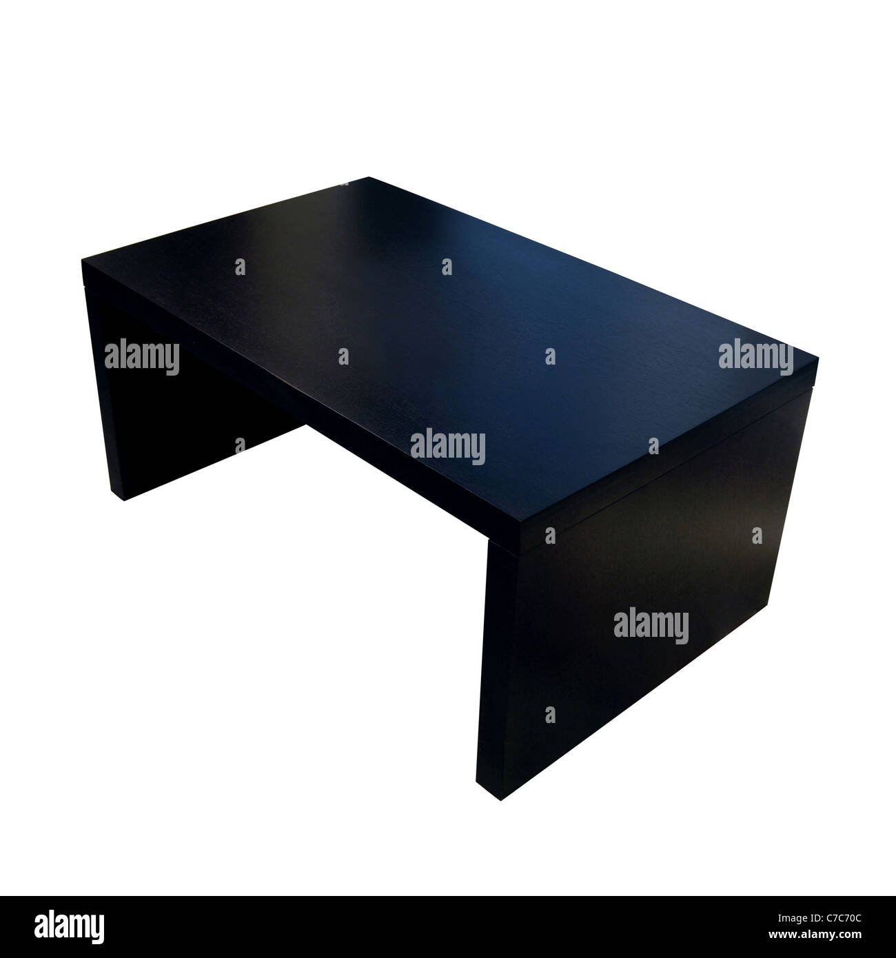 Modern black wooden coffee table isolated over white background with clipping path. Stock Photo