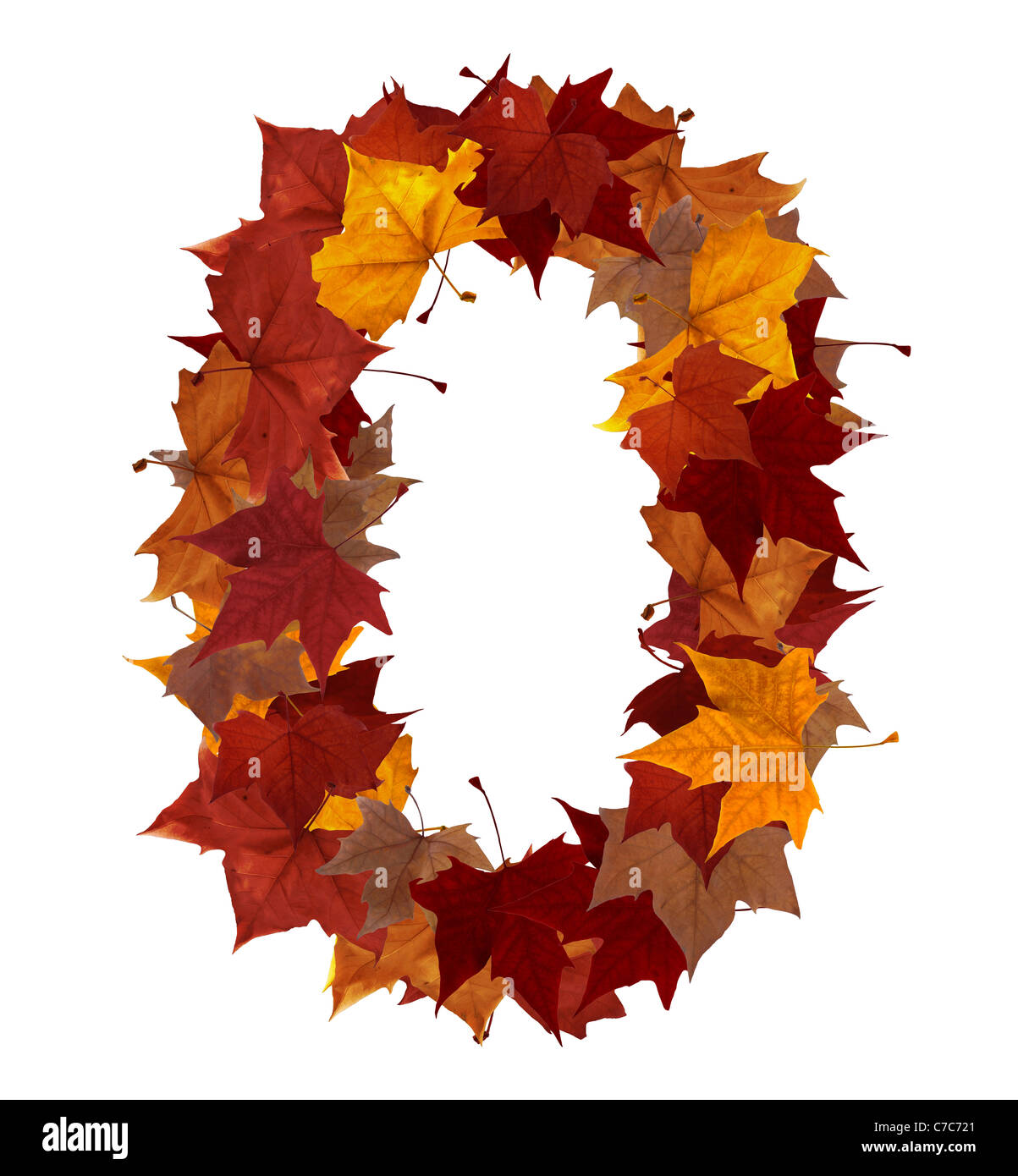 Number zero made with autumn leaves isolated on white with clipping path. So you can easily cut it out and place over the top of a design. Find others symbols in our portfolio to compose your own words. Stock Photo
