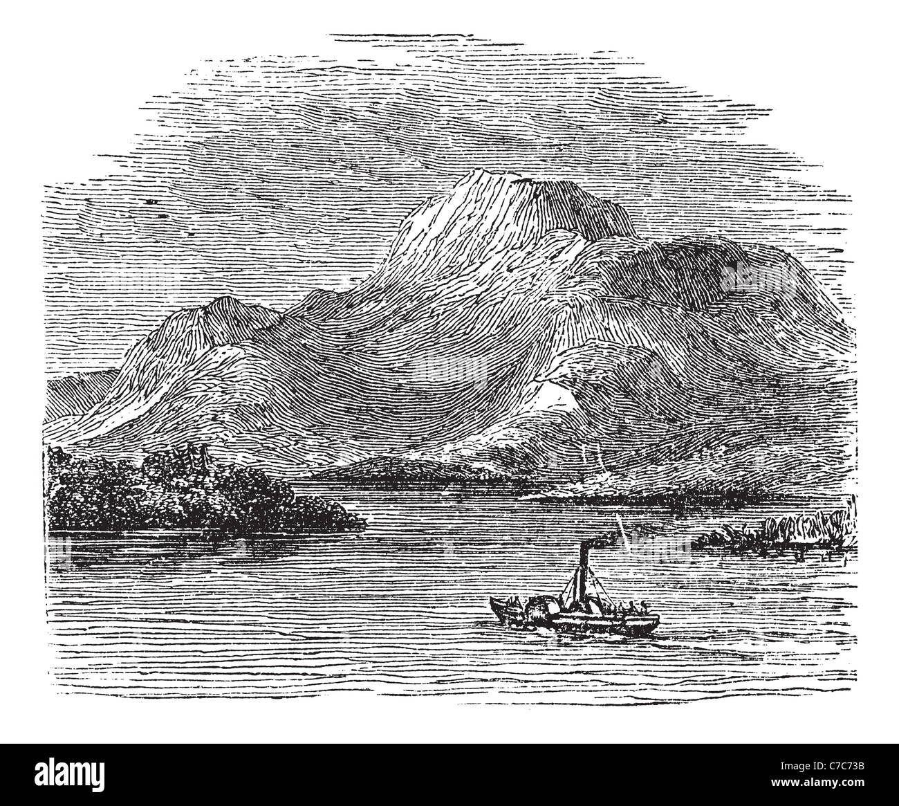 Loch Lomond on Highland Boundary Fault, Scotland, during the 1890s, vintage engraving. Old engraved illustration of Loch Lomond Stock Photo