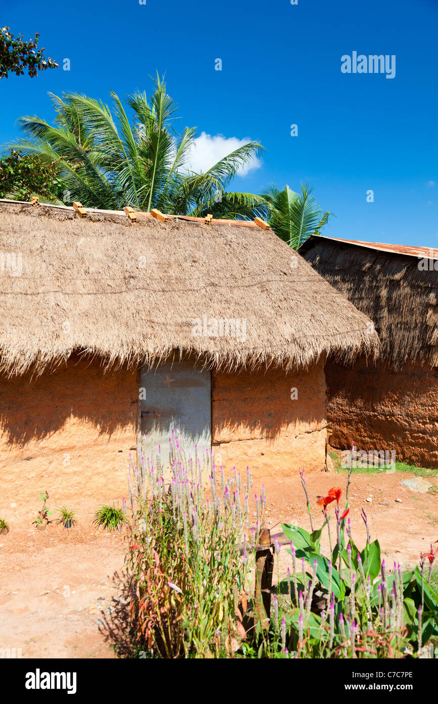 Clay hut with thatched roof - Kampot Province, Cambodia Stock Photo
