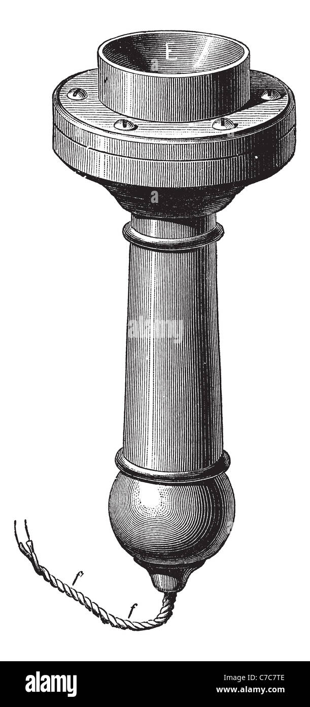 Fig. 4. - Perspective of the new telephone Magnetic Bell, vintage engraved illustration. Trousset encyclopedia (1886 - 1891). Stock Photo