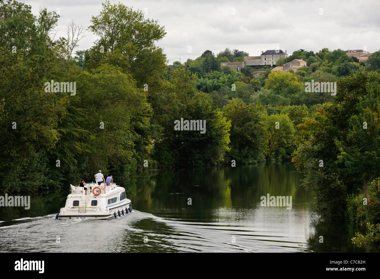 Tourist boat on the Charente river, Charente departement, France Stock Photo