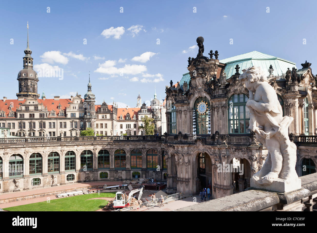 View from the roof of the Zwinger palace at the chime pavilion (Glockenspielpavillion) - Dresden, Saxonia, Germany, Europe Stock Photo
