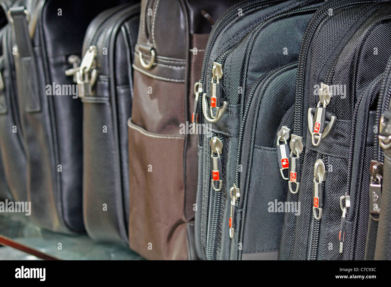 Closeup of bag zips Stock Photo Alamy